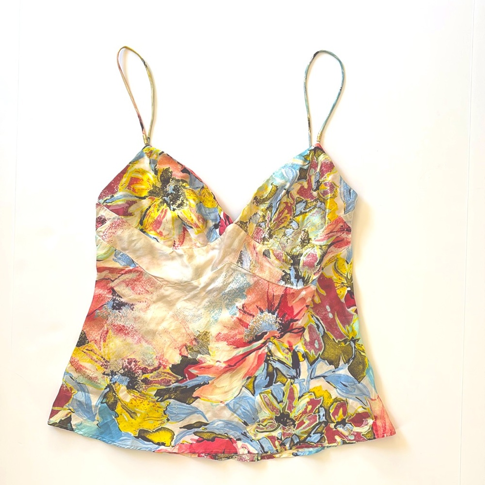 Roberto Cavalli Floral Camisole Tank Top, 100% Silk, Size Medium